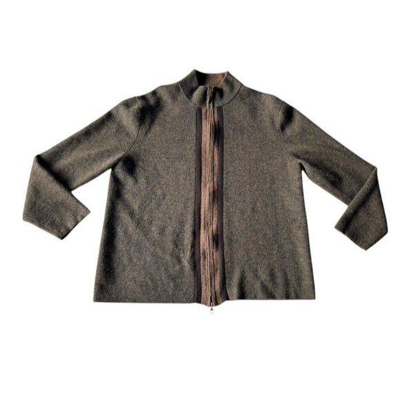 Vintage Alfani Men’s Sz L Brown Merino Wool Blend Zip Up Cardigan Sweater - Picture 7 of 7